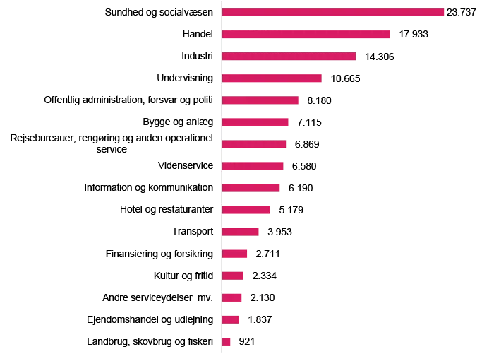 Figur: Samlet antal lønmodtagere fordelt på brancher 2024