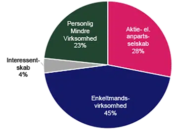 Figur viser hvordan de forskellige virksomhedsformer fordeler sig.