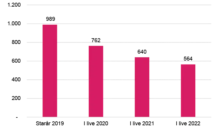Grafen viser overlevelse efter 1, 2 og 3 år for virksomheder etableret 2019 i Aalborg