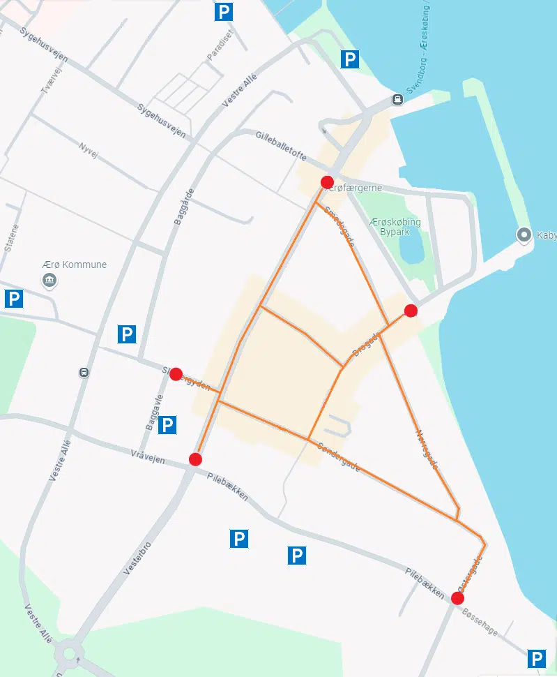 Kort over sommergågade i Ærøskøbing