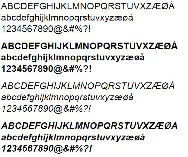 Visualering af skrifttypen Arial.