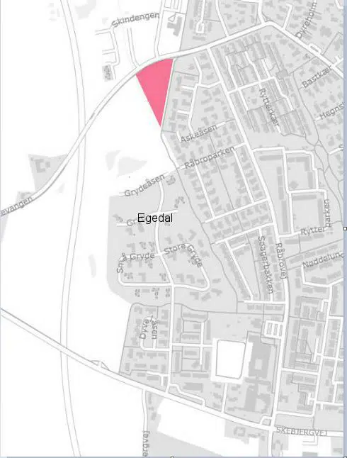 Kort over arealet nord for parcelhuse og ringstien, hvor man må gå med metaldetektor.
