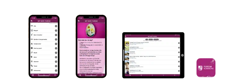 Foto af appen på skærme