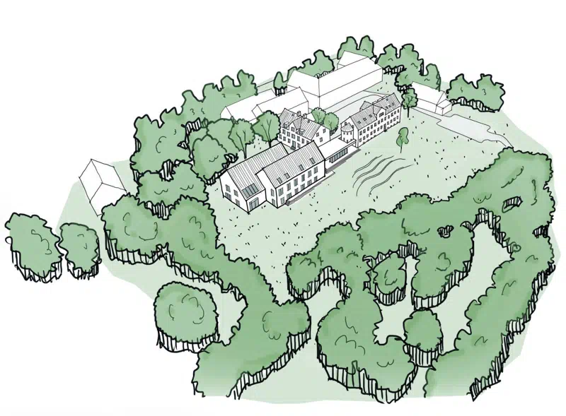 Billedet ovenover viser vinderprojektets vision for byggeprojektet.