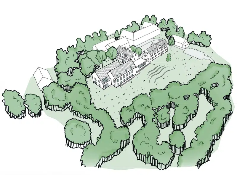 Billedet ovenover viser vinderprojektets vision for byggeprojektet.