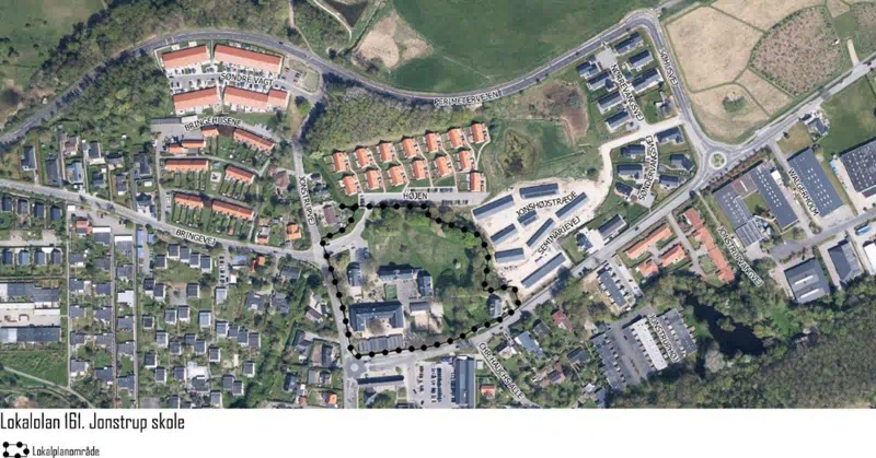 Kortet viser afgrænsningen af lokalplanområdet. 