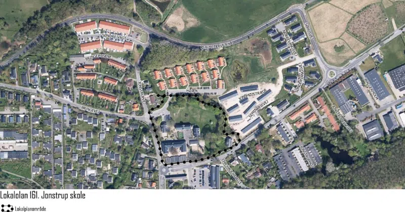 Kortet viser afgrænsningen af lokalplanområdet. 