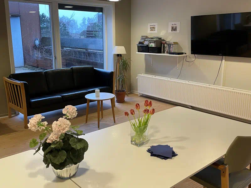Opholdsstue med tv og sofa