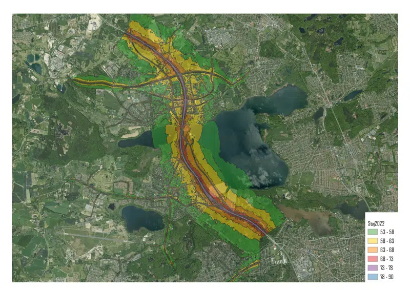 Kort over trafikstøj i Furesø Kommune i 2022, lavet af Cowi