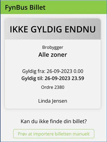 billet ikke gyldig