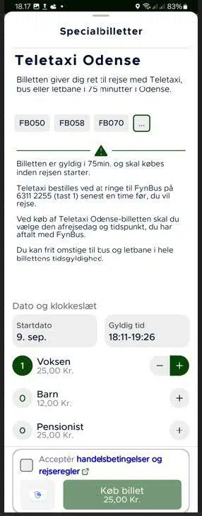 Teletaxi Odense i rejsebillet