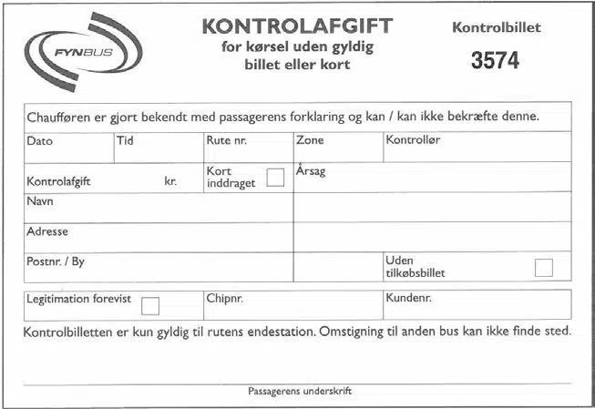 håndskreven kontrolafgift