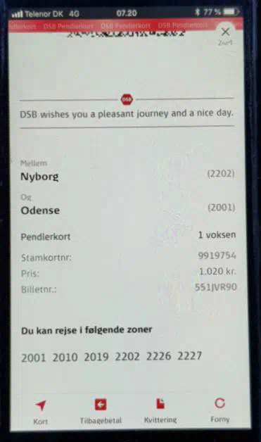 dsb pendlerkort på app