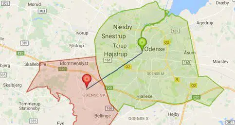 Zonekort på 2 zoner