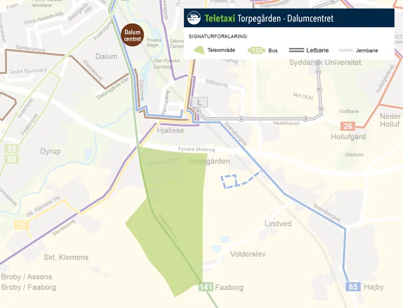 Kort over teleområde Torpegården til Dalumcenteret