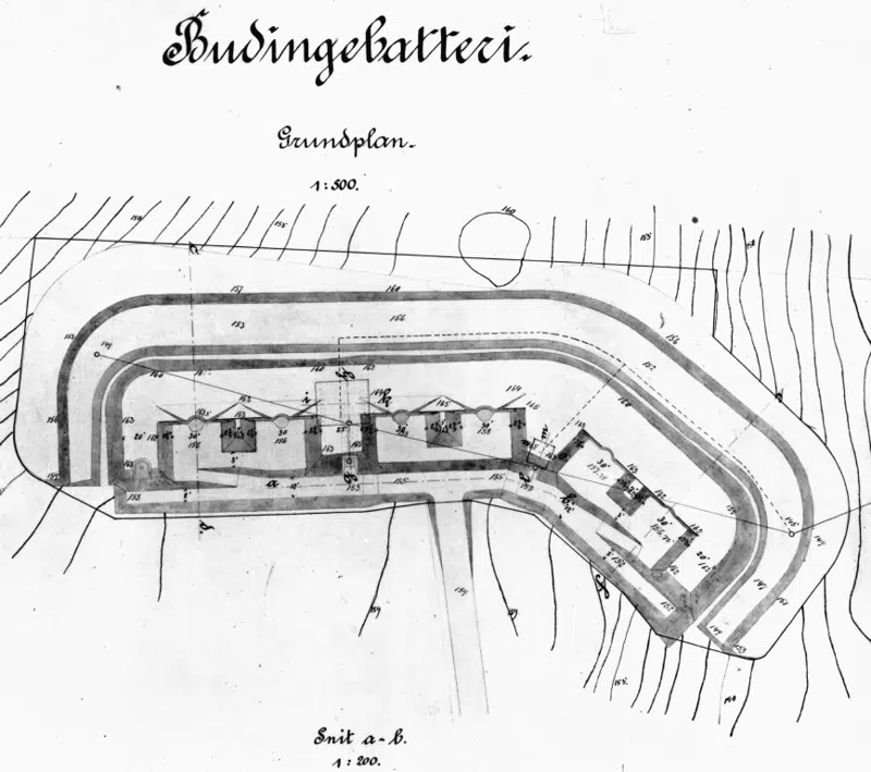 Grundplan for Buddinge Batteri i 1:500