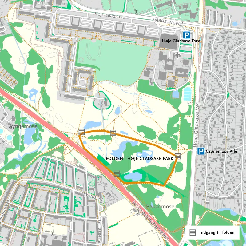  Kort over dyrefolden i Høje Gladsaxe Park.