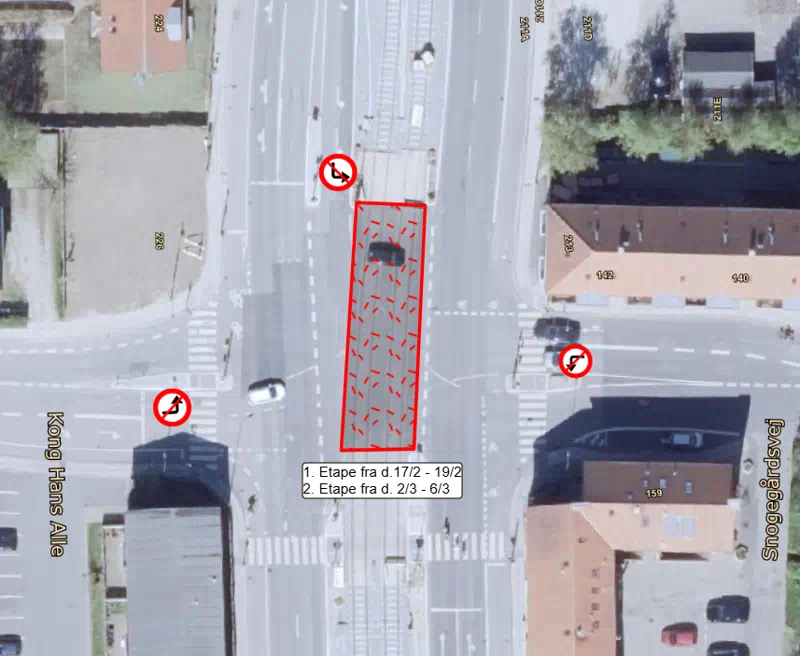 Kort, som viser de to etaper af arbejdet på Kongs Hans Alle