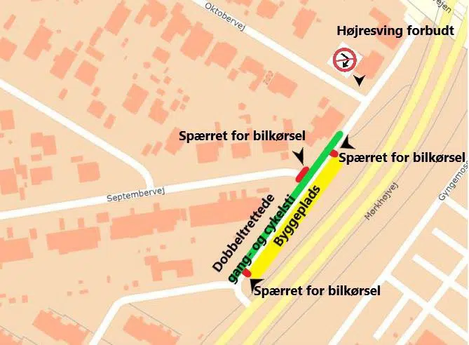 Kort over fjernvarmebyggeplads i Mørkhøj