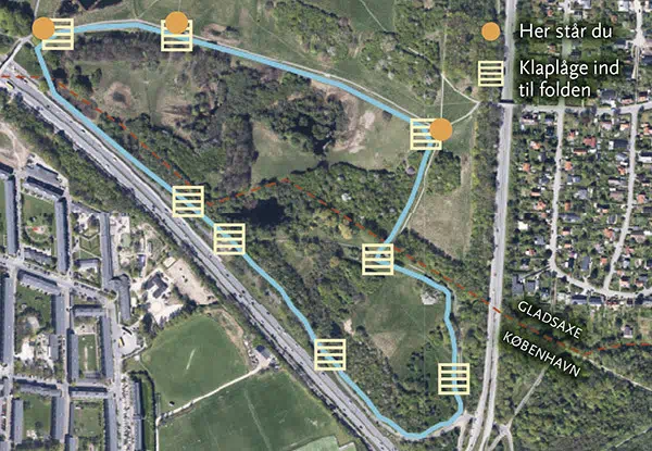 Kort over dyrefolden i Høje Gladsaxe Park