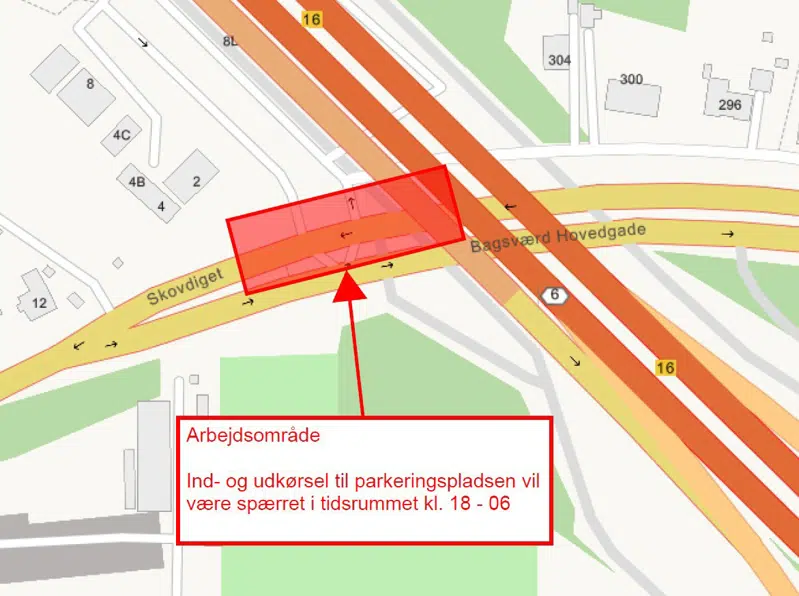 Kortet viser arbejdsområdet på Skovdiget.