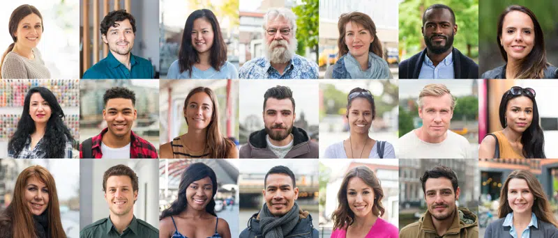 Collagebillede med forskellige typer personer