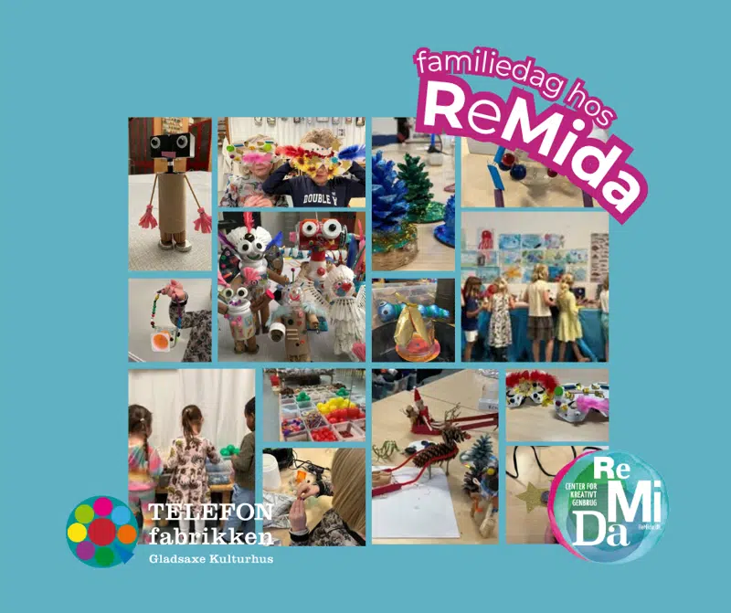 Grafik med teksten "Familiedag hos Remida"