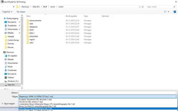 Gem filen som en STL-fil