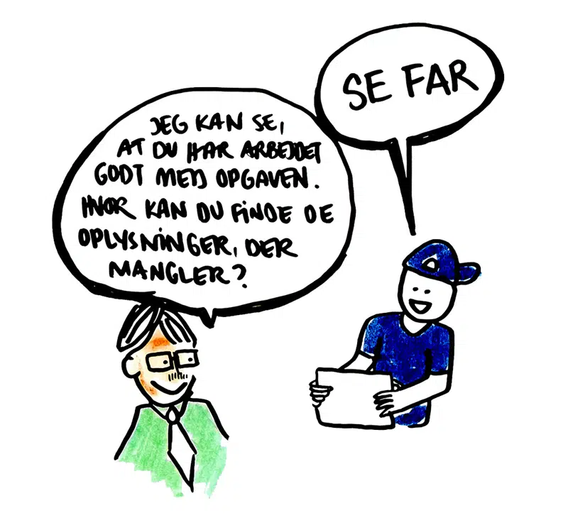 Grafisk illustration med far og barn der har en samtale