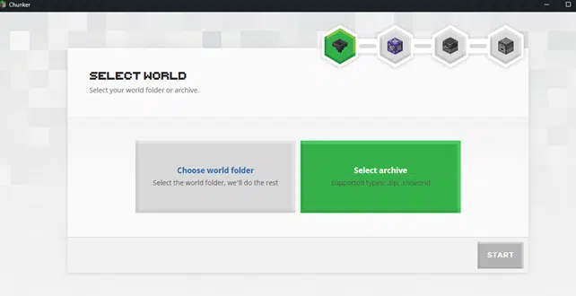 Select archive for at vælge uploade din Minecraft verden