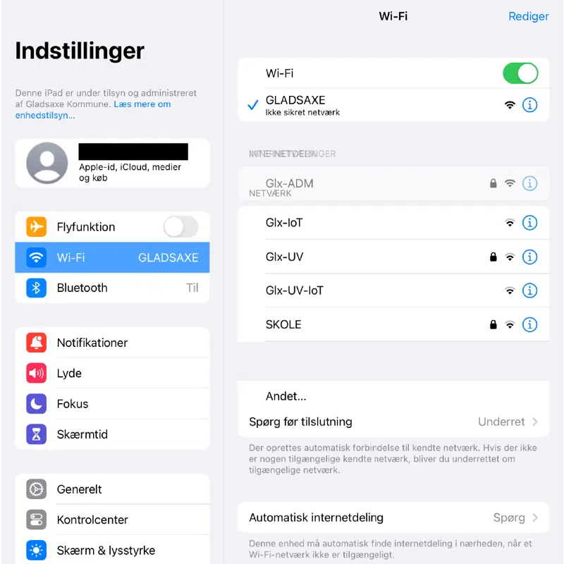 Åbn indstillinger på iPad'en og kontrollér at du er forbundet til et netværk under Wi-Fi