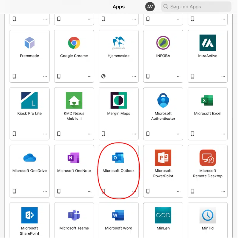 Find appen 'Microsoft Outlook' og tryk på den