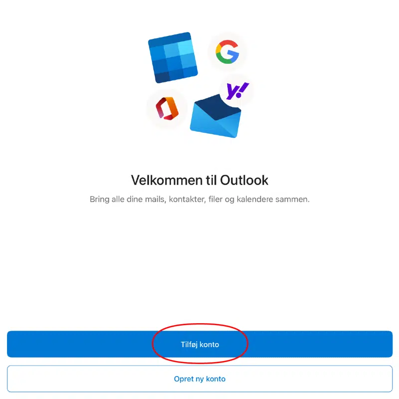 Tryk 'Tilføj Konto', når appen åbner