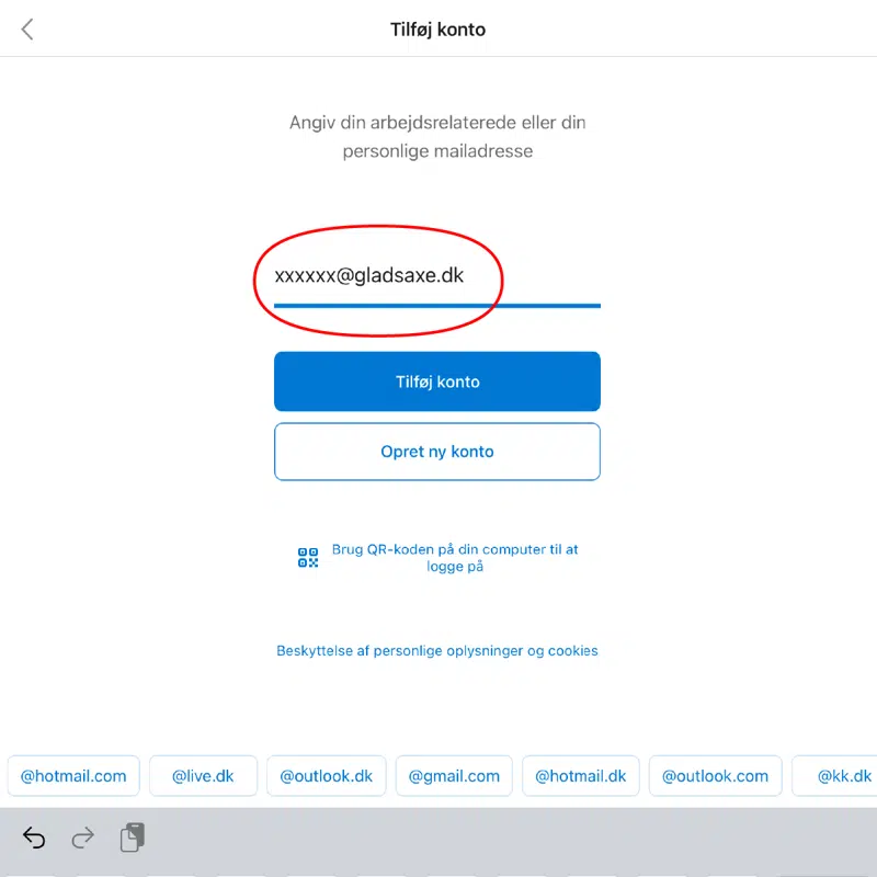 Indtast din mailadresse og tryk 'Tilføj Konto'
