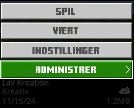 Venstreklik på Minecraft verdenen og vælg Administrer