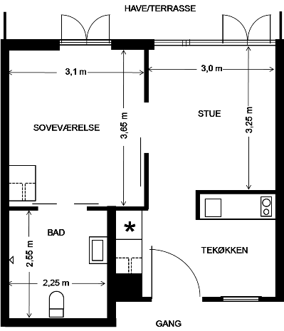 Plantegning unikahuset bolig stuen A