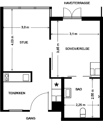 Plantegning unikahuset bolig stuen A