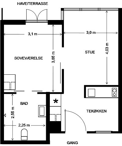 Plantegning unikahuset bolig stuen A