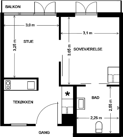 Plantegning unikahuset bolig 1. sal B