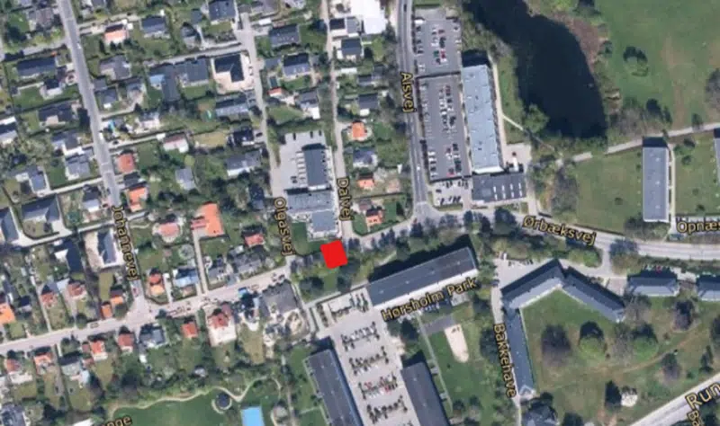 Kort over Ørbæksvej med markering af område, der skal repareres