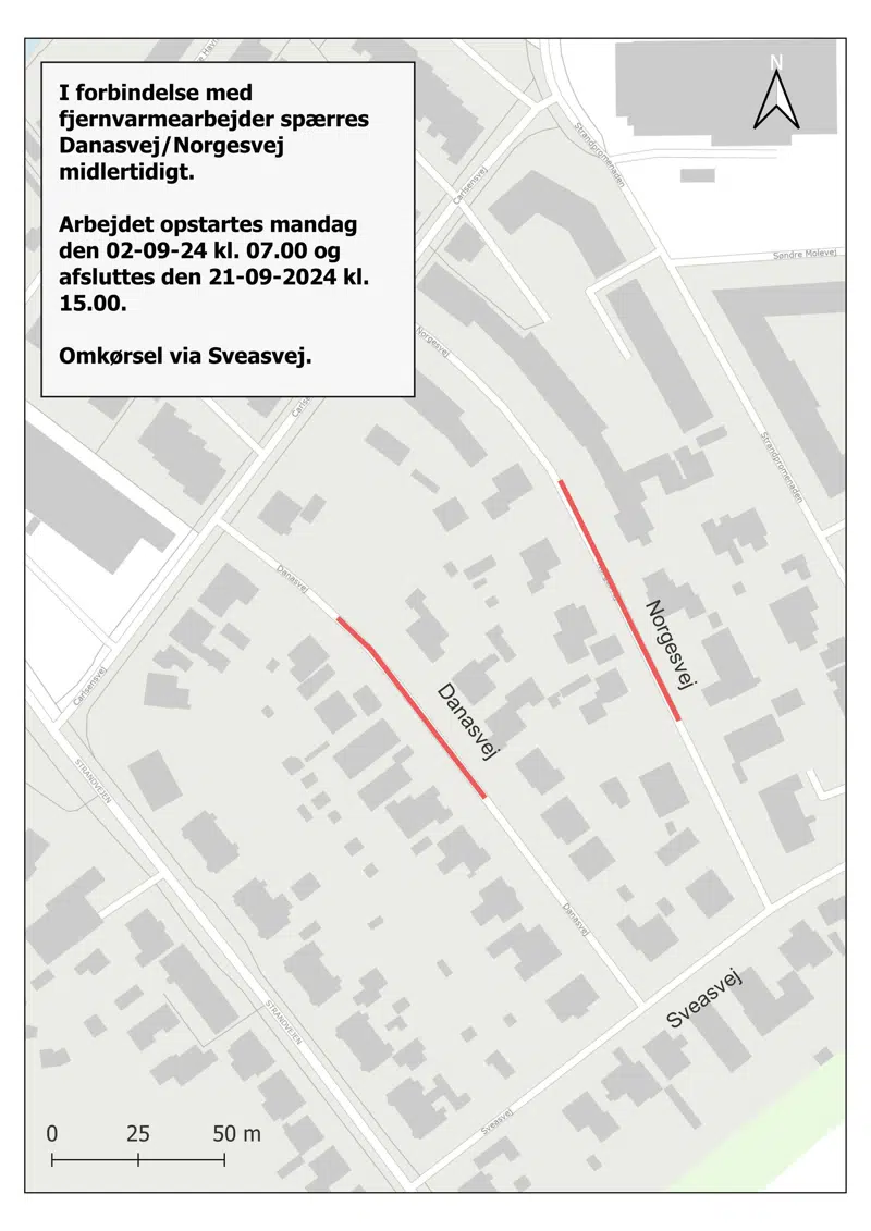 Kortudsnit af afspærret område på Danasvej og Norgesvej