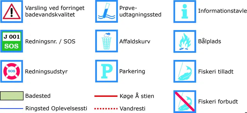 Signaturforklaring til oversigtskort over Badesøen Dyndet