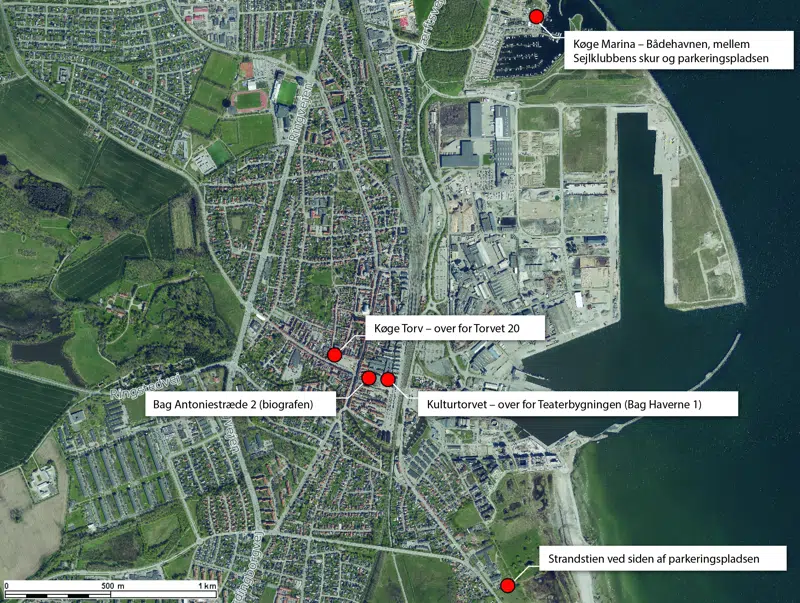 Kort der viser placeringer af el-ladere til cykler