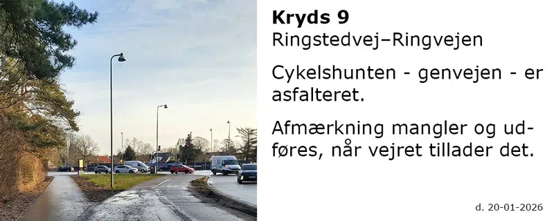 Den nye asfalterede cykelgenvej i krydset Ringstedvej-Ringvejen