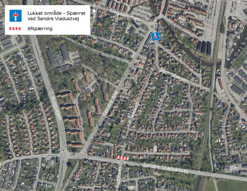 Oversigtsskort over spærring af Egøjevej