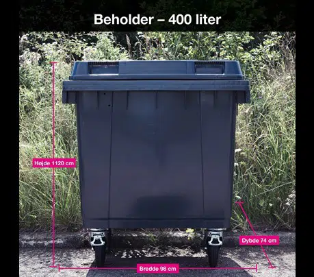 Beholader 400 liter Højde: 112 cm | Bredde: 98 cm | Dybde: 74 cm