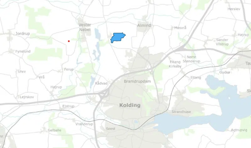 Oversigtskort over det mulige kvælstofvådområde ved Dons Bæk 
