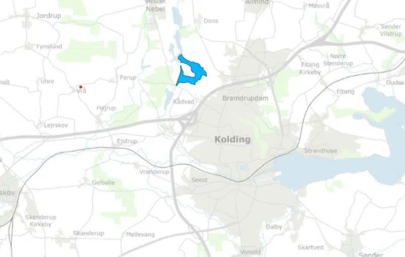 Oversigtskort over det mulige fosforvådområde ved Donsrod Å