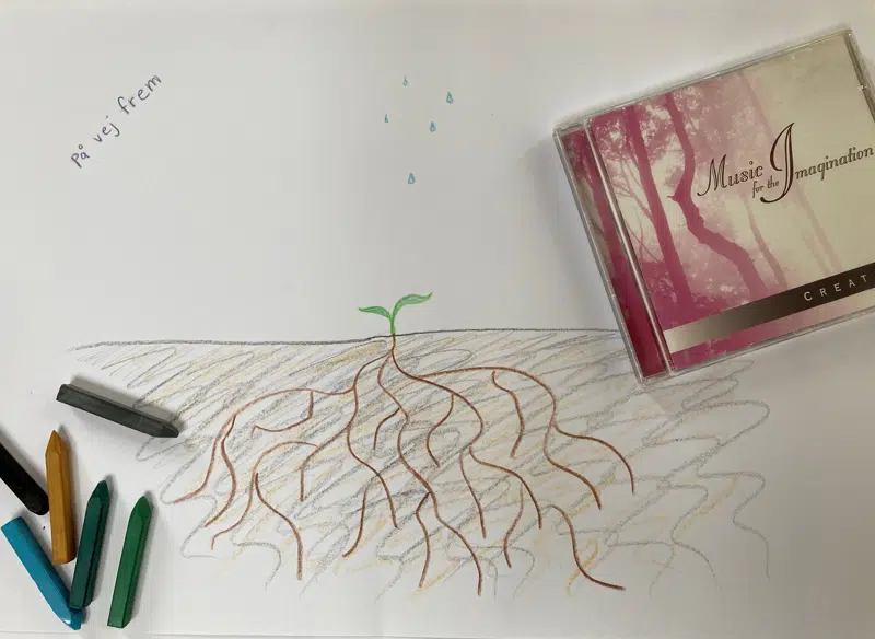 Tegning af en ny spirende blomst på vej op af jorden