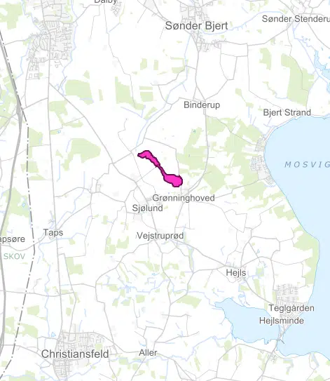 Kort over det mulige lavbundsprojekt ved Kurkmose